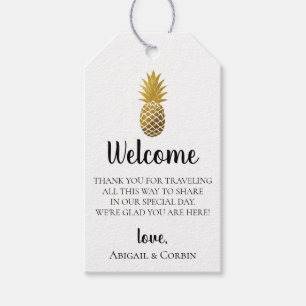 Gouden ananas bruiloft welkomsttas cadeaulabel