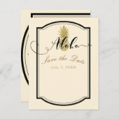 Gouden Ananas Crème Zwart Tropisch Bewaar de datum Aankondigingskaart (Voorkant / Achterkant)