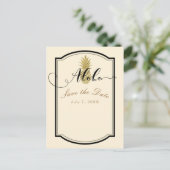 Gouden Ananas Crème Zwart Tropisch Bewaar de datum Aankondigingskaart (Staand voorkant)