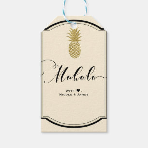 Gouden Ananas Crème Zwart Tropische MAHALO ALOHA Cadeaulabel