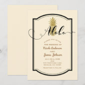 Gouden Ananas Crème & Zwarte Tropische Bruiloft Kaart (Voorkant / Achterkant)