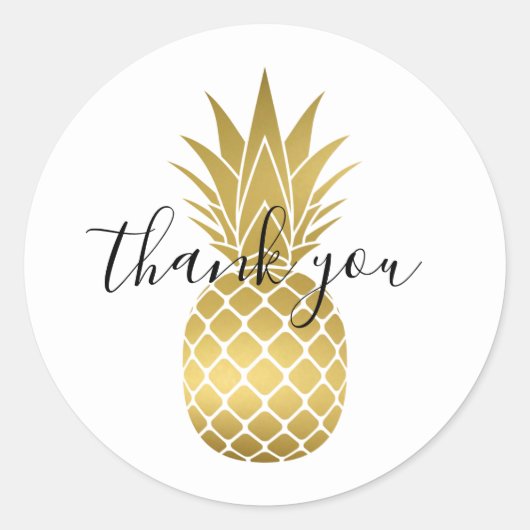 Gouden Ananas Dank u Classic Ronde Sticker (Voorkant)
