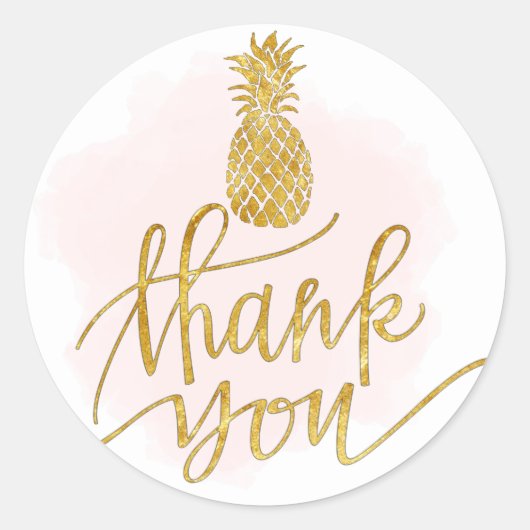 Gouden ananas Dank u op roze vlek Ronde Sticker (Voorkant)