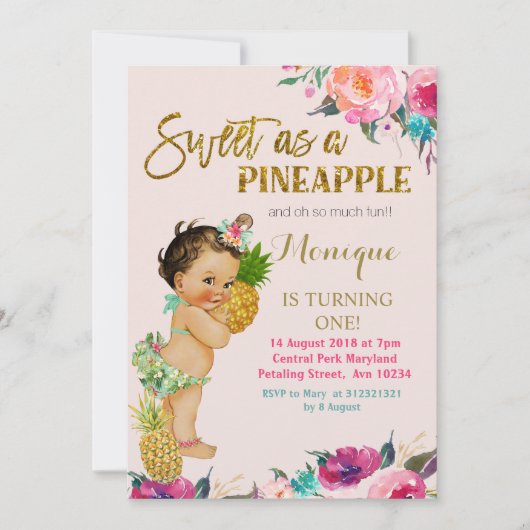 Gouden ananas eerste verjaardag uitnodiging (Voorkant)