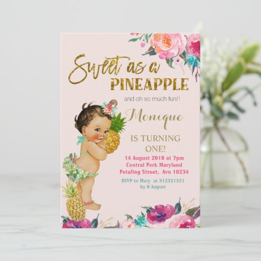 Gouden ananas eerste verjaardag uitnodiging (Staand voorkant)