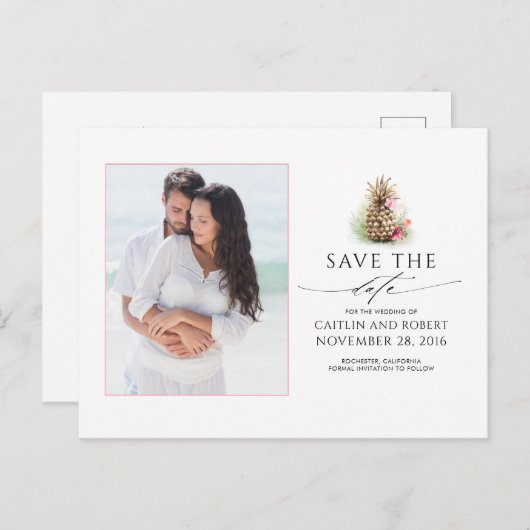 Gouden ananas foto Opslaan van de datum Aankondigingskaart (Voorkant / Achterkant)