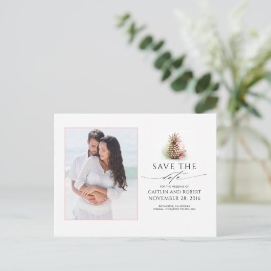 Gouden ananas foto Opslaan van de datum Aankondigingskaart (Staand voorkant)