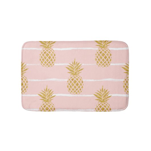 Gouden ananas, Gestreepte Zomerachtergrond. Badmat (Voorkant)