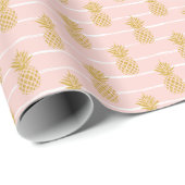 Gouden ananas, Gestreepte Zomerachtergrond. Cadeaupapier (Rol Hoek)