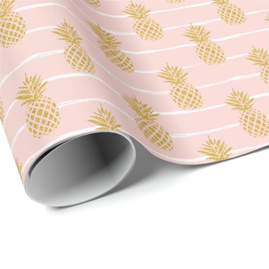 Gouden ananas, Gestreepte Zomerachtergrond. Cadeaupapier (Rol Hoek)