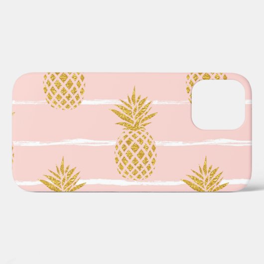 Gouden ananas, Gestreepte Zomerachtergrond. Case-Mate iPhone Case (Achterkant (horizontaal))