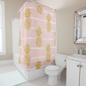 Gouden ananas, Gestreepte Zomerachtergrond. Douchegordijn (In situ)