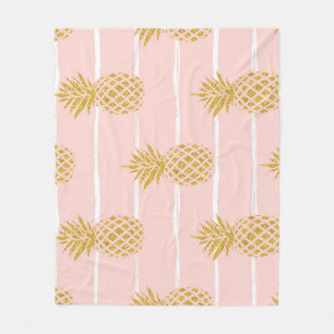 Gouden ananas, Gestreepte Zomerachtergrond. Fleece Deken