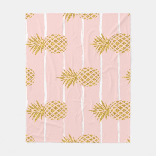 Gouden ananas, Gestreepte Zomerachtergrond. Fleece Deken (Voorkant)