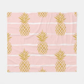 Gouden ananas, Gestreepte Zomerachtergrond. Fleece Deken (Voorkant (Horizontaal))