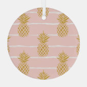 Gouden ananas, Gestreepte Zomerachtergrond. Glas Ornament (Achterkant)