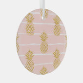 Gouden ananas, Gestreepte Zomerachtergrond. Glas Ornament (Voorkant Rechts)