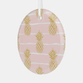 Gouden ananas, Gestreepte Zomerachtergrond. Glas Ornament (Voorkant links)