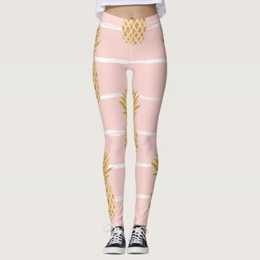 Gouden ananas, Gestreepte Zomerachtergrond. Leggings (Voorkant)