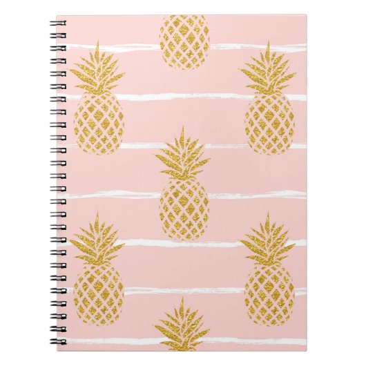 Gouden ananas, Gestreepte Zomerachtergrond. Notitieboek (Voorkant)