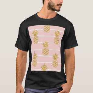 Gouden ananas, Gestreepte Zomerachtergrond. T-shirt