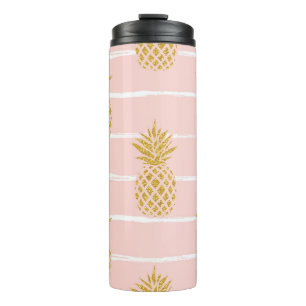 Gouden ananas, Gestreepte Zomerachtergrond. Thermosbeker