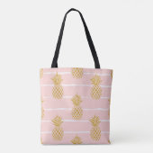 Gouden ananas, Gestreepte Zomerachtergrond. Tote Bag (Achterkant)