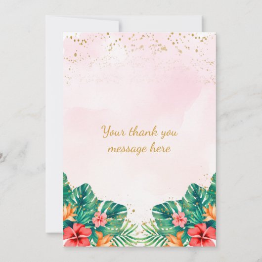 Gouden Ananas Glitter Roze Bloemige Bruiloftsdiens Bedankkaart (Achterkant)