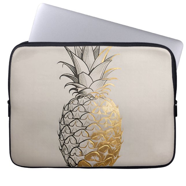Gouden Ananas Lijnkunst Laptop Sleeve (Voorkant)