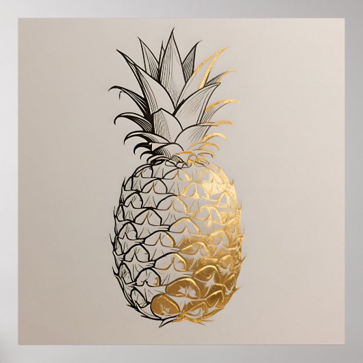 Gouden Ananas Lijnkunst Poster (Voorkant)