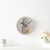 Gouden Ananas Lijnkunst Ronde Klok (Huis)