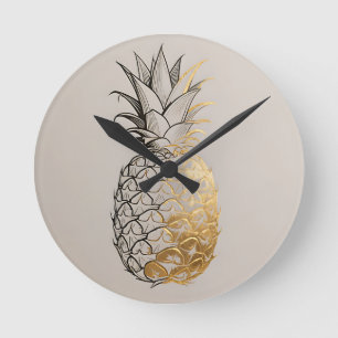 Gouden Ananas Lijnkunst Ronde Klok
