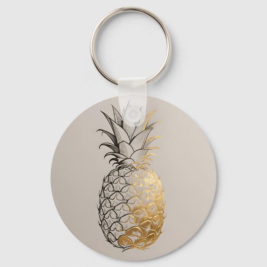Gouden Ananas Lijnkunst Sleutelhanger (Voorkant)