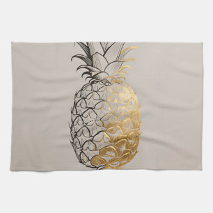 Gouden Ananas Lijnkunst Theedoek