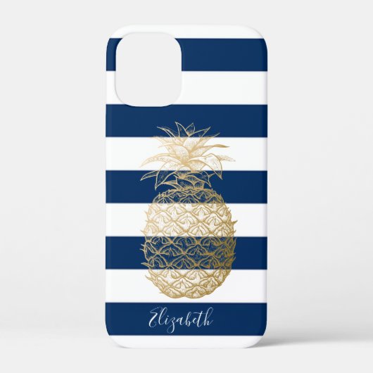 Gouden Ananas ,Marineblauw Gestreept-Gepersonalise Case-Mate iPhone Case (Achterkant)