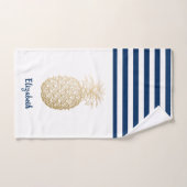 Gouden Ananas Marineblauw Wit Gestreept  Bad Handdoek (Handdoek)