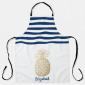 Gouden Ananas  Marineblauw Wit Gestreept Schort (Voorkant)