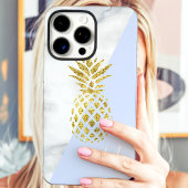 Gouden Ananas Marmer Blauwe Pastel Monogram Case-Mate iPhone Case