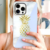 Gouden Ananas Marmer Blauwe Pastel Monogram Case-Mate iPhone Case