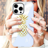 Gouden Ananas Marmer Blauwe Pastel Monogram Case-Mate iPhone Case