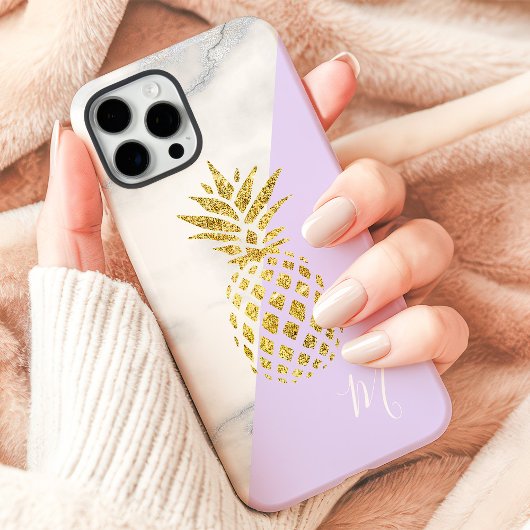 Gouden Ananas Marmer Pastel Paarse Monogram Case-Mate iPhone Case