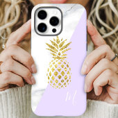 Gouden Ananas Marmer Pastel Paarse Monogram Case-Mate iPhone Case