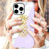 Gouden Ananas Marmer Pastel Paarse Monogram Case-Mate iPhone Case