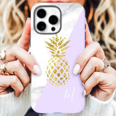 Gouden Ananas Marmer Pastel Paarse Monogram Case-Mate iPhone Case