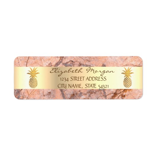 Gouden Ananas Marmer Steen Gestreepte Adreslabel Etiket (Voorkant)