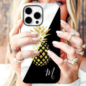 Gouden ananas marmer zwart monogram Case-Mate iPhone case