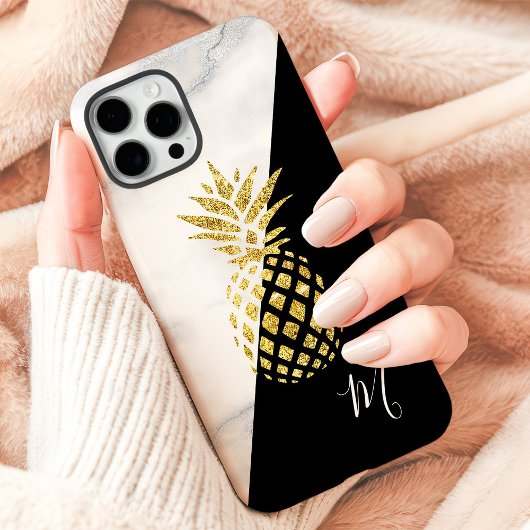 Gouden ananas marmer zwart monogram Case-Mate iPhone case
