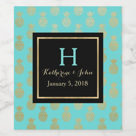 Gouden ananas monogram bruiloft wijn label wijn etiket (Enkel label)