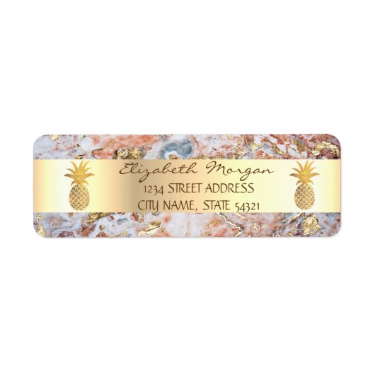 Gouden Ananas Ombre Marmer Gestreept Etiket (Voorkant)
