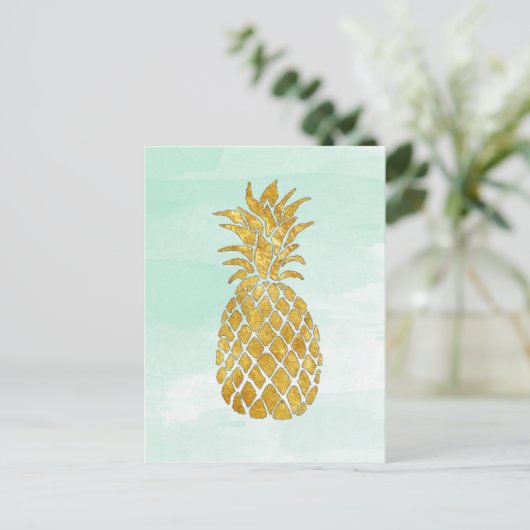 Gouden ananas op waterverf Mint Briefkaart (Staand voorkant)